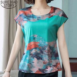 Blouses Short Batwing Sleeve Female Landscape Print Shirts Loose Plus Size Summer Casual Women Tops Clothing 9215 50 210417