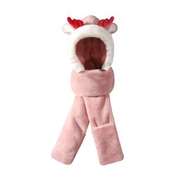 winter fashion plush ladies scarf hat set gloves antlers warm and soft three-piece rabbit wool bib hat female Christmas gift