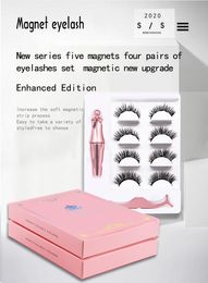 Magnetic 4pairs Full Strip Thick Eyelashes False lashes With Magnetic Eyeliner Soft Natural Fake 2 pair