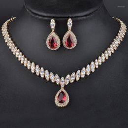 Earrings & Necklace GAOLATop Design Elegant Austria Red Crystal Gold Color Romantic Necklace&Earrings Jewelry Sets Wedding Gift For Woman GL