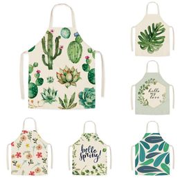 Aprons Flowers And Plants Pattern Printing Apron Linen Sleeveless Adult Children Cartoon Kitchen Men Women Cleaning Tools