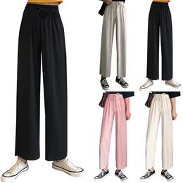 Original Korean Style Womens Casual Long Pants High Waist All-match Loose Wide-leg Nan Q0801