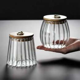Glass pot household storage tank transparent creative petal Japanese jar Pu'er tea sealed Tea Caddies canister set