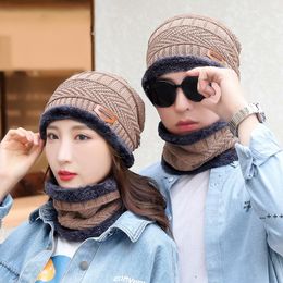 2pcs/lot Winter Beanie Hat Scarf Set Adult Size Warm Knit Hat Thick Knit Skull Cap For Men Women RRD11420