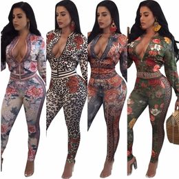 S-3XL Autumn/winter Fashion Sexy Women Printed Two Pieces Suits Casual Nightclub Party Tracksuit 220315