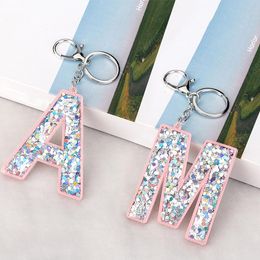 Acrylic Letters Keychains for Women Car Key Ring Sequins Resin Charm Bag Pendant Jewellery Handbag Pendant