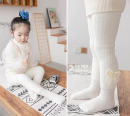 Winter Kids Pantyhose Bowknot Girls Leggings Thick Warm Princess Tights Solid Children Skinny Stocking Boutique Toddler Girls Pants DW6083