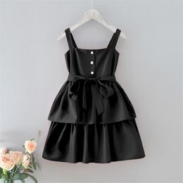 Children's Clothing Summer Shoulder Sling Strapless Waist Slimming Cake Dress Fashion Girls 210515