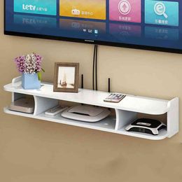 Drawer Organizer Punch-Free Living Room TV Wall Set-Rop Box Rack Router Storage Box Wall Hanging Decorative Partition Bedroom 210331