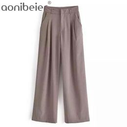Office Lady Long Trousers Spring Summer High Waist Wide Leg Pant Casual Suit Brown Loose Career 210604
