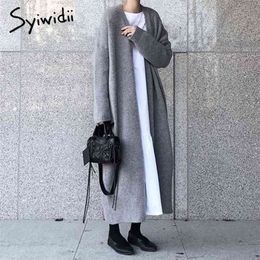 Syiwidii Long Cardigan Women Elegant Ladies Loose Ribbed Knitted Oversize Sweaters Fashion Long Coat Spring And Autumn 210917