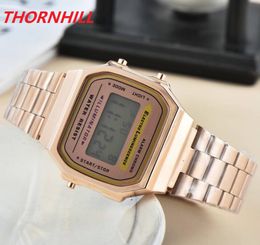 Retail Sports LED Women Men Fashion Gold Digital Watch 38MM Steel Belt Thin Electronic Wristwatch Bracelet Business Watches