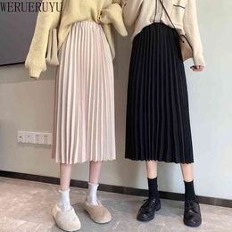WERUERUYU Autumn Winter Velvet Skirt High Waisted Skinny Large Swing Long Pleated Skirts Metallic Plus Size 3XL 210608
