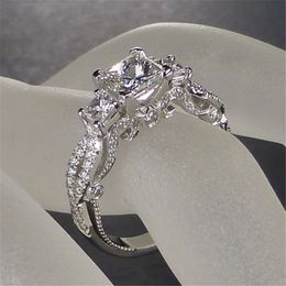 Vintage Three stone Lab Diamond Ring 925 sterling silver Bijou Engagement Wedding band Rings for Women Men Charm Party Jewellery