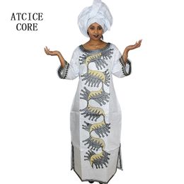 AFRICAN DRESSES FOR WOMEN new african bazin riche embroidery design dress long dress with scarf (big big size) 210408