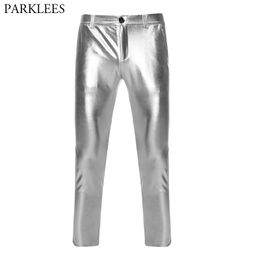 Silver Coated Metallic Pants Men Brand Hip Hop Trousers Men Casual Harajuku Nightclub Stage Singer Perform Pants Male 210524