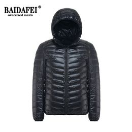 Plus Size 6XL 7XL 8XL 9XL Men's Ultralight Packable Hooded Down Jacket Puffer Coats Spring Autumn Male Light Coat 211129
