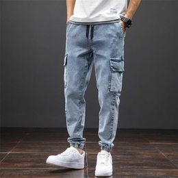 Spring Summer Black Blue Baggy Jeans Men Streetwear Multi-Pockets Cargo Pants Men Joggers Jean Trousers Plus Size 6XL 7XL 8XL 211104