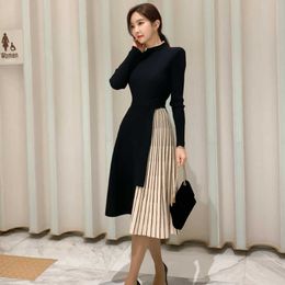 Chic Women Long Knit Sweater Dress Autumn Winter Pathcowkr Colour Knitted A Line Thick Christmas Pullover Party e 210529