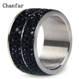 Cluster Rings Chanfar Lines Double Crystal Stainless Steel For Women Men Wedding Ring Fashion Jewellery