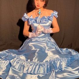Casual Dresses Elegant Pink Princess Victorian Dress Women 2021 Autumn Long Fairy Strap Vintage Wedding Evening Ruffles