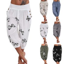 2021 Pants Women High Waist Harem Pants Lightweight Streetwear Female Pocket Baggy Jogger Trousers Bottoms with Print Q0801