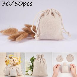 Storage Bags 30/50pc Handmade Cotton Linen Draw String Bag Candy Gift Travel Purse -Xmas Sack / Jewellery