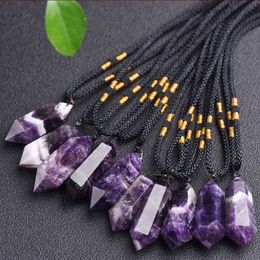 Natural Purple Crystal Stone Handmade Rope Energy Pendant Necklaces For Women Men Party Club Birthday Wedding Jewelry
