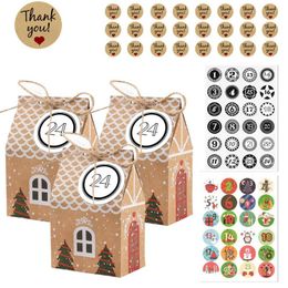 Christmas Decorations 24 Set Gift Boxes Bags Kraft Paper Candy With Snowflake Tags Stickers And Rope Party Supplies