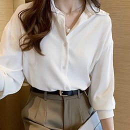 White Tops Solid Vintage Blouse Women Long Sleeve Shirts Mujer Spring Loose Blouse Plus Size Blusa Femme Korean Style 11188 210527