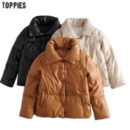 Winter Women faux leather jacket coat oversized buttons Female black pu turn down collar outwear 210421