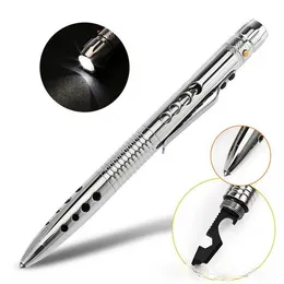 Self Defense Tactical Pen EDC Stainless Steel LED Flashlight Survival Tool with Knife Saw Tungsten Head Bottle Opener HW540