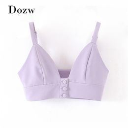 Sexy Purple Camisoles For Women Spaghetti Strap Buttons Crop Top Solid Sleeveless Backless Party Club Wear Short Tops 210515