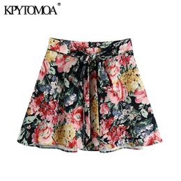 Women Chic Fashion Floral Print Bow Tied Sashes Mini Skirt High Waist Back Zipper Female Skirts Mujer 210420