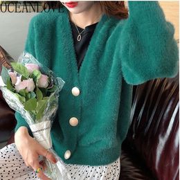 Candy Colour Women Sweaters Solild Sweet Soft Autumn Cardigans Mujer V Neck Short Winter Clothes Knitwear 18077 210415