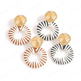 Black White Leather Twisted Irregular Round Dangle Earrings For Women Korean PU Geometric Wedding Earring Charm Jewellery