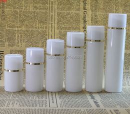 50ml 100ml White cap Airless Pump Bottles With Golden line Plastic Bottle Vacuum cosmetic Lotion Containers 10 pcs/lothigh qty