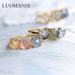Luomansi 6*6 MM Natural Pink Sapphire Crystal Gem Ring S925 Silver 14K Gold Jewellery Fresh Romantic Women's Party 211217