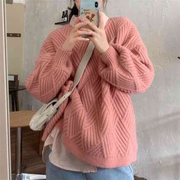 OL Outwear Tops Solid Twist Knitted Sweater Women Autumn Winter Elegant Thick Warm Female Pullover Sweaters Pull Femme 210514