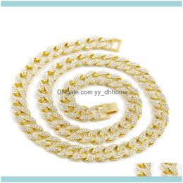 Chains Necklaces & Pendants Jewelrychains Fashion Iced Out Necklace 18Inch-30Inch Rhinestone Gold Chain For Men Hip Hop Jewellery Hipster Cuba