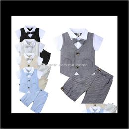 Ins Childrens Clothes Gentleman British Suit Summer Baby Short Sleeve Handsome Two Piece Knitted Cotton Shirt Bow Tie Xd1Lt Clothing S Zvn3C