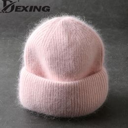 Fashion Fabbit Fur Soft Warm Fluffy Winter Hat for women Angora Knitted Hat skullies beanies Female bonnet woman knit Cap