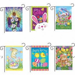 NEW47*32cm/19*13inch Linen Double Sided Easter Garden Flag Rabbit Printed Banner Happy Easter Eggs Bunny Home Outside Yard RRA11099