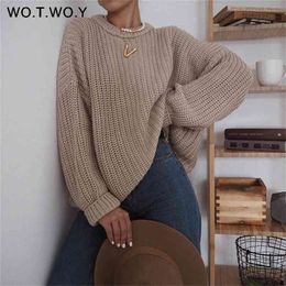 WOTWOY Elegant Autumn Oversized Sweater Women Solid Loose Knitted Sweaters Long Sleeve Pullover Female Jumper Cashmere 210914