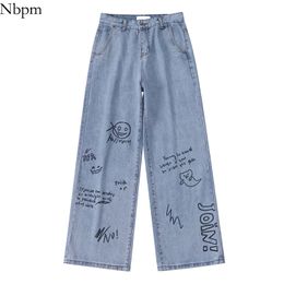 Nm Fashion Embroidery Cartoon Graffiti Women's Cute Jeans Wide Leg Woman High Waist Baggy Streetwear Pants Trousers 210629
