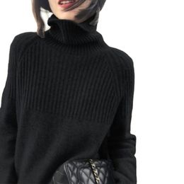 Harajuku Oversized Turtleneck Sweaters Womens Casual Pullovers Solid Long Sleeve Korean Top Knit Sweater Women Plus Size Black
