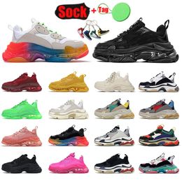 Fashion Original Luxurys Designers Platform sneakers Triple S Shoes Beige White Black Pink Green Blue Yellow Big Size Men Women Trainers Paris 17 FW Crystal Bottom