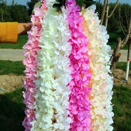 2021 145 CM Long White Theme Artificial Silk Flower Vine Hydrangea Wisteria Rattan Encryption Design For Home Hanging Ornament
