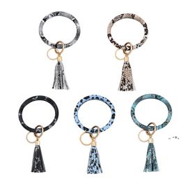 NEWPU Leather Tassels Bracelet Keychain Party Favour Leopard Wristlet Key Ring Tassel Bangle Keychains Pendant EWB7785