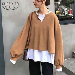 Casual Plus Size O Neck Clothing Autumn Winter Puff Sleeve Sweatshirt Women Pullover Fashion Korean Ladies Tops 11777 210415